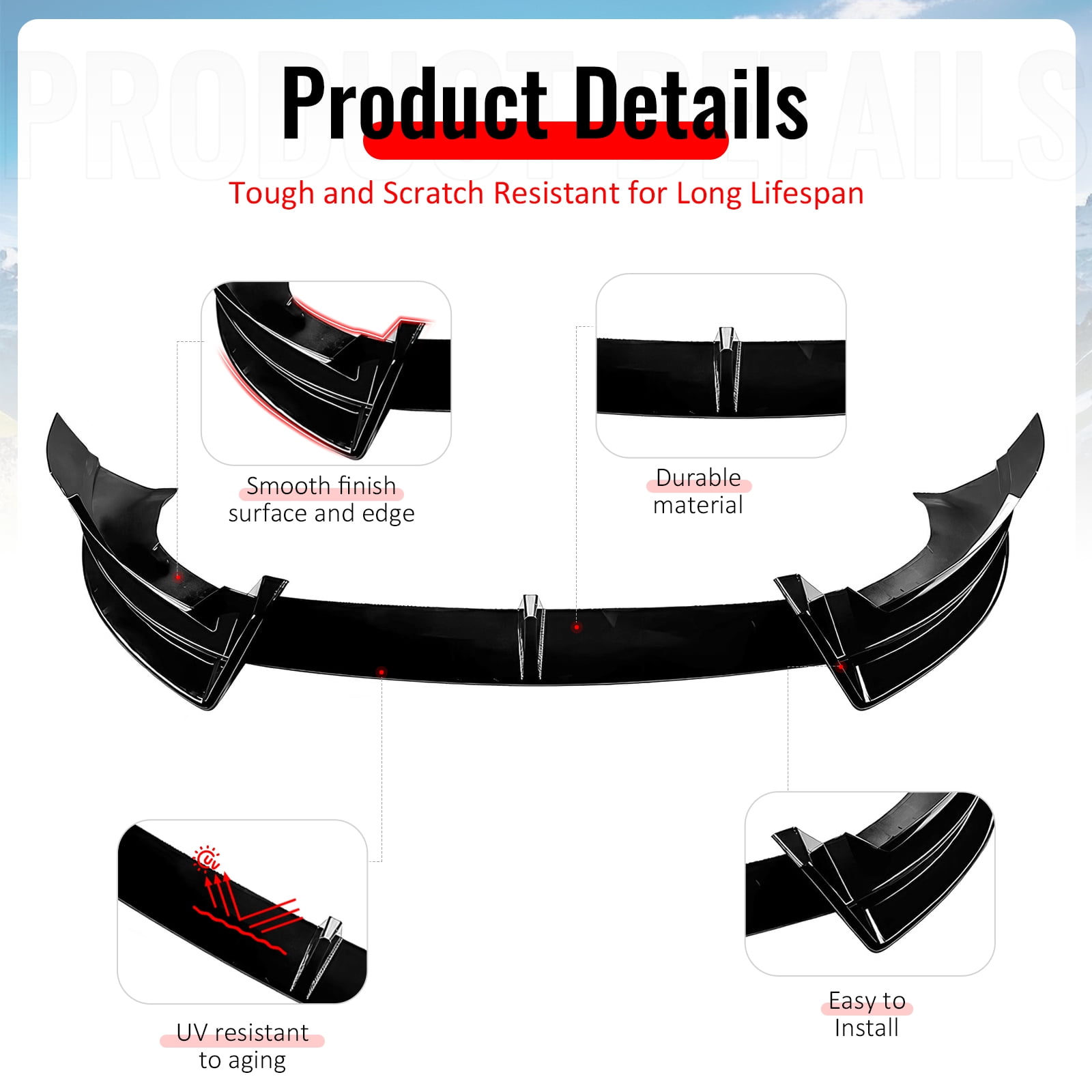 Ikon Motorsports 3PCS Front Lower Bumper Lip Air Dam Chin Spoiler Splitter For 2026 Tesla Model Y Juniper Premium IKON Style Gloss Black ABS Plastic