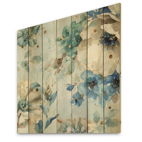 Designart 'Indigold Watercolor Lovely bird III' Farmhouse Print on Natural Pine Wood