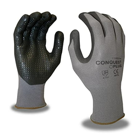 

12-Pack of Cordova 6915S Conquest Plus Work Gloves Premium Gray Nylon/Spandex Shell Black Foam Nitrile/Pu Palm Coating Black Nitrile Dots Small