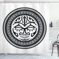 thumbnail image 1 of Black and White Shower Curtain, Tribal Maori Culture Design with Dots and Curled Stripes Face Mask, Fabric Bathroom Set with Hooks, 69W X 75L Inches Long, Black and White, by Ambesonne, 1 of 3