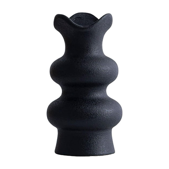 Jarrón de cerámica para flores, sencillo, con arreglos florales, estilo bohemio y minimalista. Negro 16cm