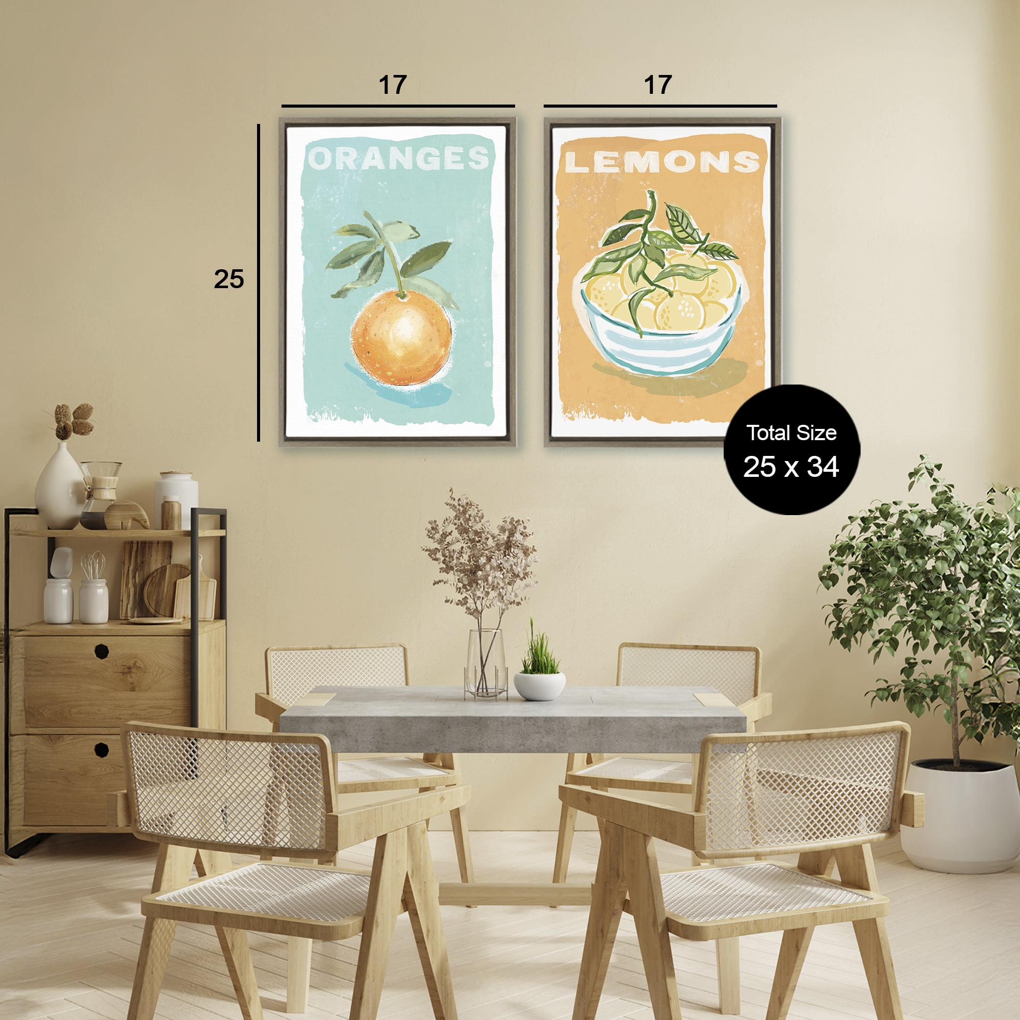 Stupell Industries Citrus Twist Motif 2 Piece Brown Framed Floater Canvas Set, design by Chad Barrett