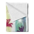 thumbnail image 2 of Tropical Soft Flannel Fleece Throw Blanket, Palm Trees Birds Seagulls Pattern Silhouette Surfboards Seascape, Cozy Plush for Indoor and Outdoor Use, 70" x 90", Pale Yellow Fuchsia, by Ambesonne, 2 of 5