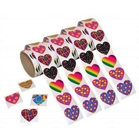 Kicko Funky Heart-Shaped Stickers for Kids, Waterproof and Highly Adhesive, 4 Rolls, 1.5'', 400 Assorted Colors and Designs