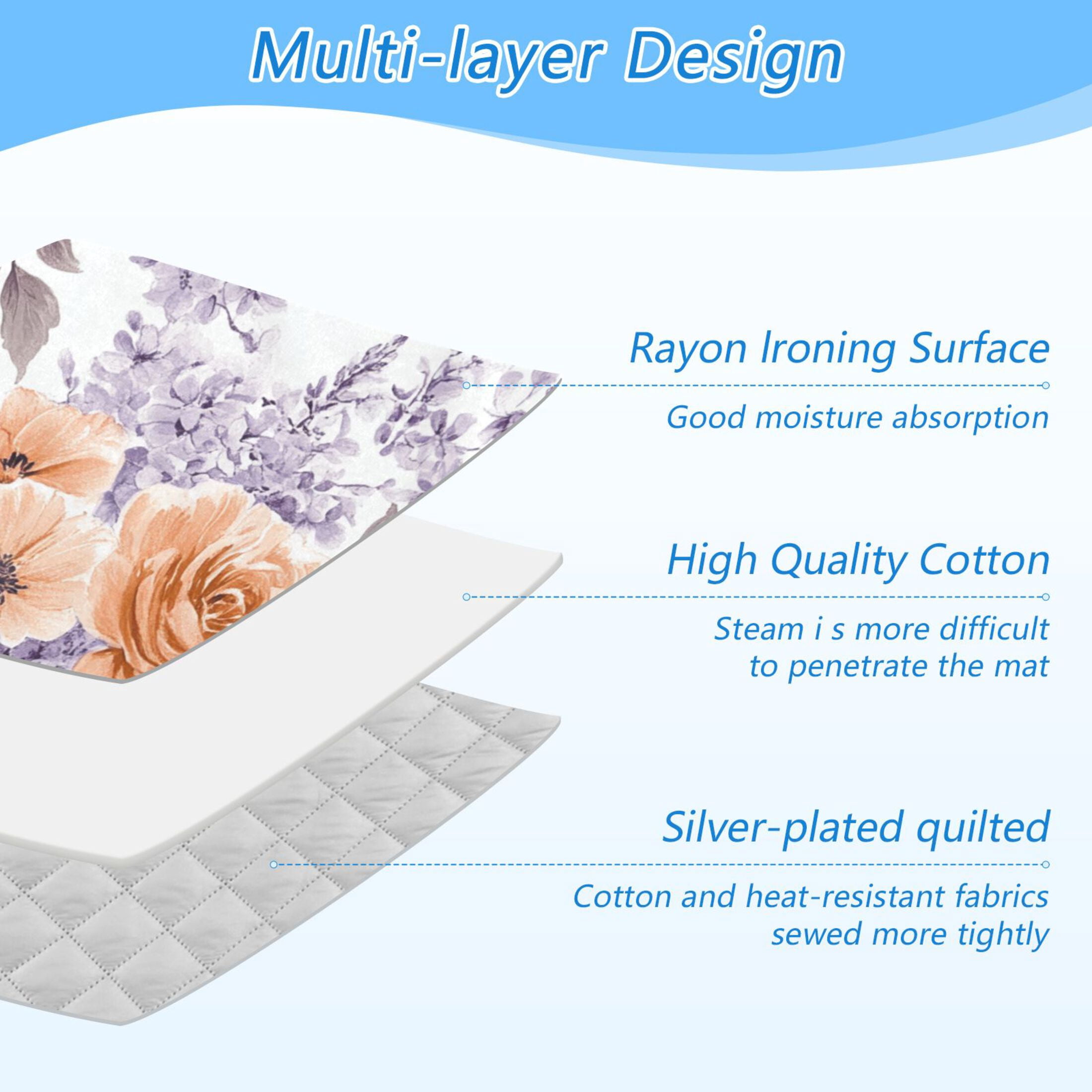 Orange Roses Lilac Leaves Pastel Colored Ironing Mat Blanket Portable Travel Ironing Pad Heat Resistant Pad 47.2" x 27.6”
