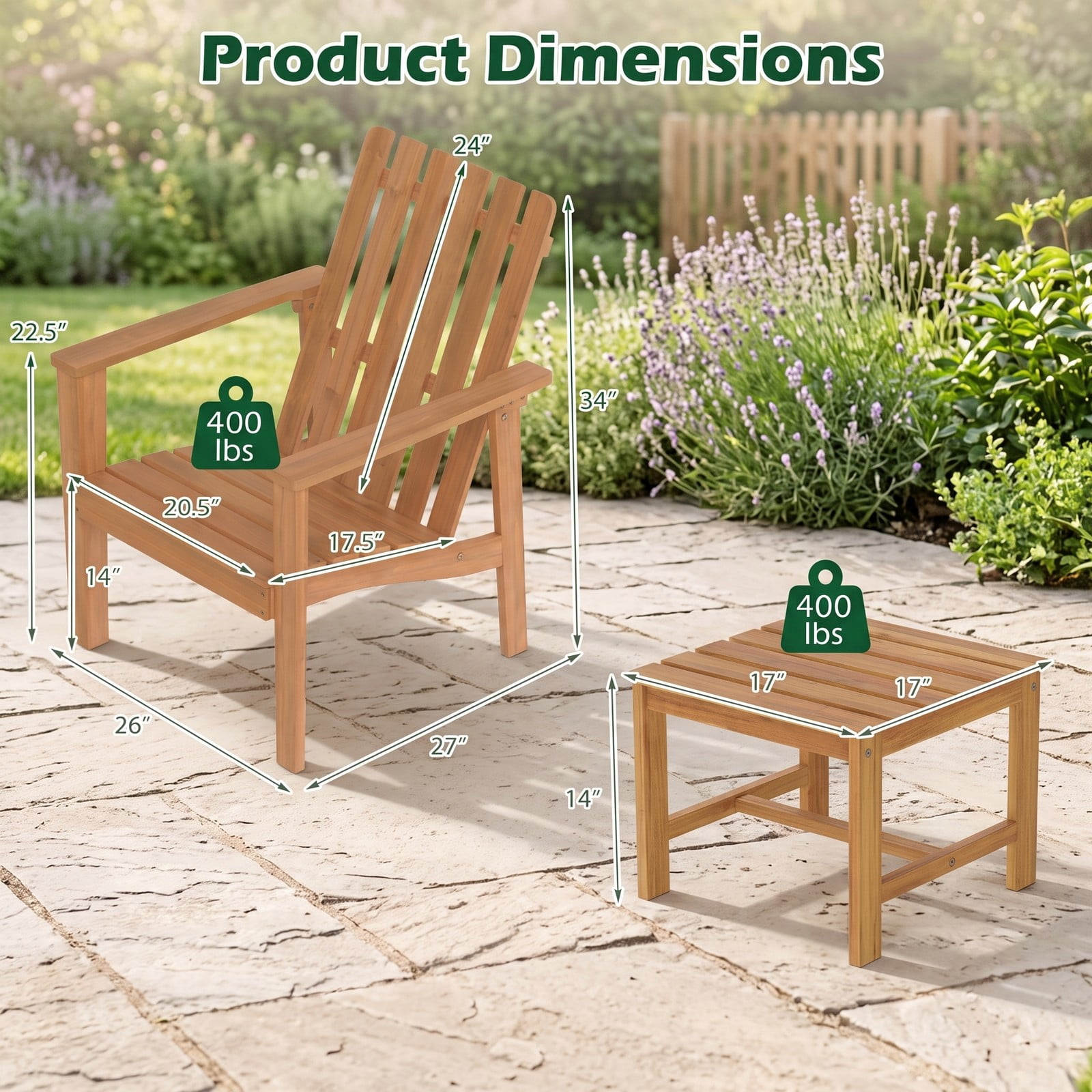 Furnibear 17-Inch Square Patio Acacia Wood Side Table with Slatted Top, Set of 2 Outdoor End Tables for Garden Poolside Deck, Natural