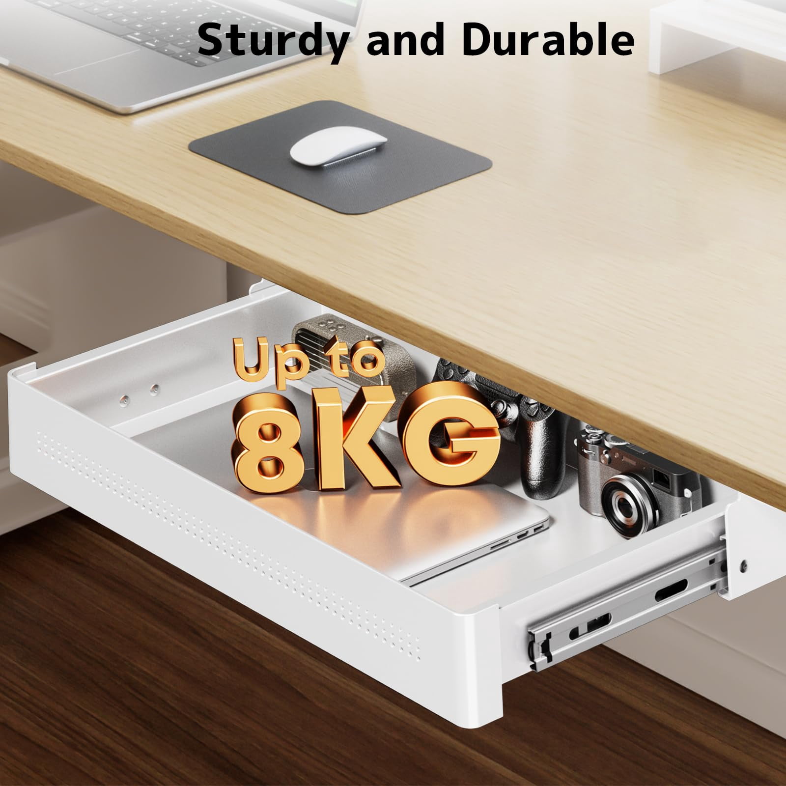 PUTORSEN Under Desk Storage Drawer 15.7" Wide - Smooth Slide Out Organizer for Standing Desk & Home Office, White