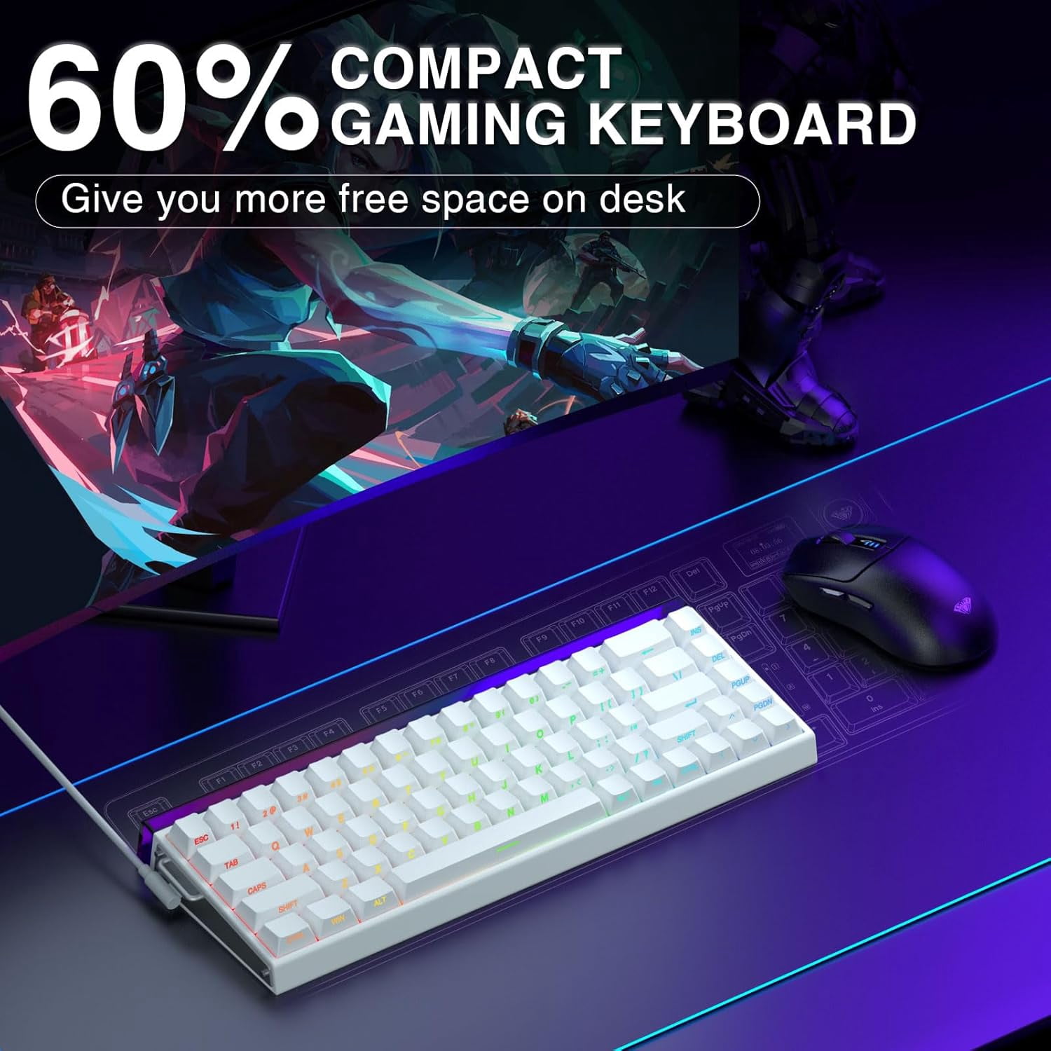 Restored AULA Hero 68 HE 60% Gaming Keyboard Wired, Hall Effect Magnetic Switch Keyboard with Adjustable Actuation, Fast Trigger Mode, 8K Hz Polling Rate, 0.125ms Latency,Side Printed PBT Keycaps (Refurbished)