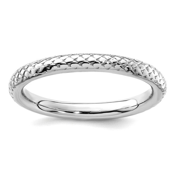 925 Sterling Silver Polished Patterned Rhodium Cable Ring Size 5 Ring for Women - 2.7 Grams
