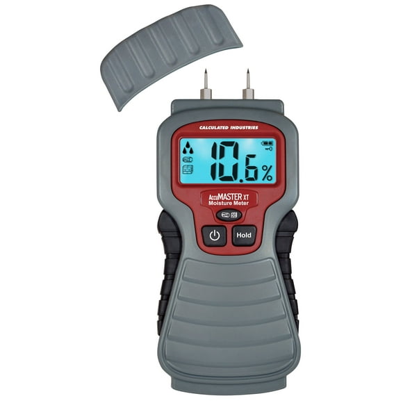 Calculated Industries 7440 AccuMASTER XT Digital Moisture Meter | Handheld |Pin Type | Backlit LCD Display | Detects Leaks, Damp and Moisture in Wood