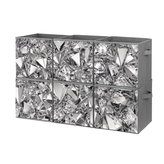 Set of 6 Collapsible Oxford Fabric Storage Cubes with Handles, Foldable Closet Organizer Bins for Clothes, Toys, Shelves, Home & Kitchen Diamonds