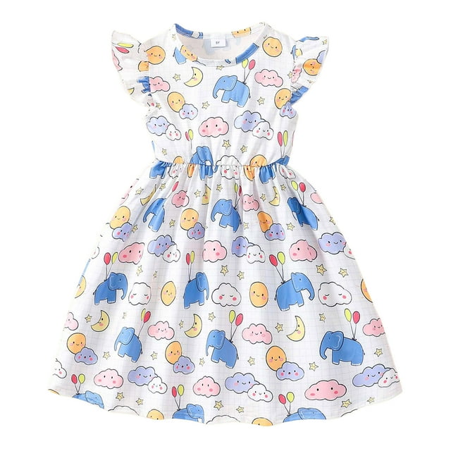 Robe Décontractée pour Filles Robe Trapèze Robes d'Été Robes pour Tout-Petits Filles 6-7 Ans