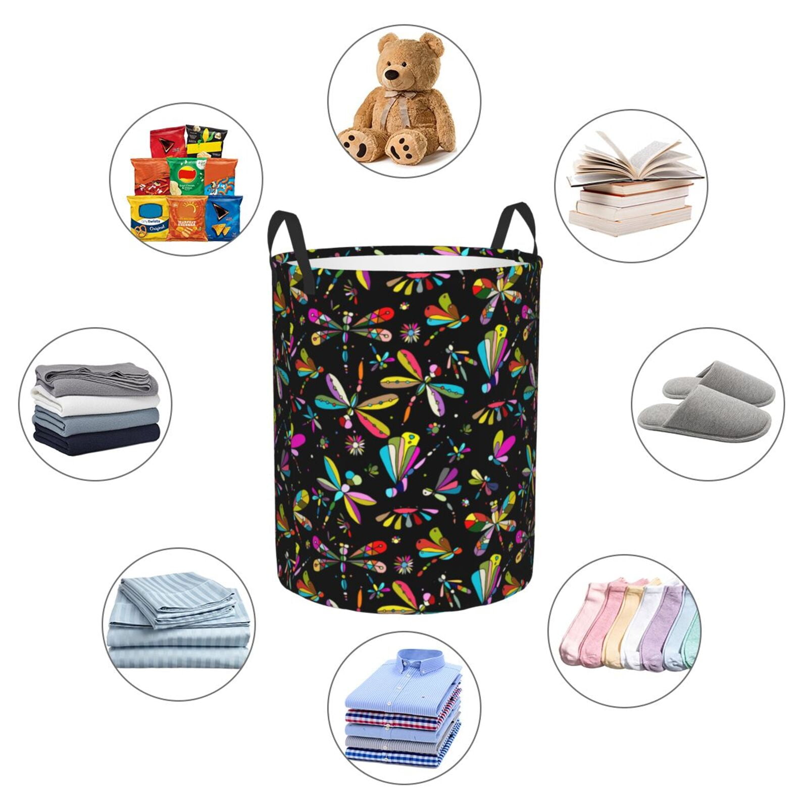 Large Laundry Basket with Handles - Dragonfly Print No.9018 Kids Baby Dirty Clothes Laundry Hamper for Bedroom Aesthetic