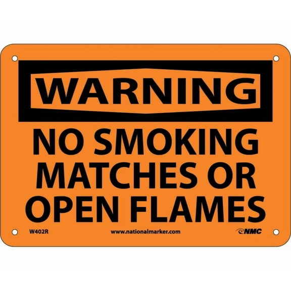 NMC Signs W402R, Warning No Smoking Matches Or Open Flames Sign, 7 X 10, Rigid Plastic .050