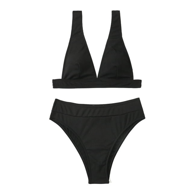 Traje de Baño Para Mujer, Traje de Baño de Cintura Alta, Bikini Erógeno, Conjunto Sólido, Sujetador Relleno de Dos Piezas, Traje de Baño, Ropa de Playa Odeerbi ODB188255