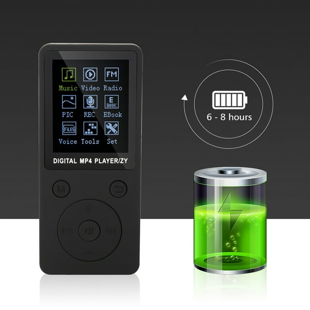 Lecteur MP4 Portable Écran 1.8 Pouces avec Batterie Lithium 180 Mah Intégrée, Plug And Play, Lecteur de Musique Support pour Diverses Langues, Format MP3 et Format Vidéo AMV
