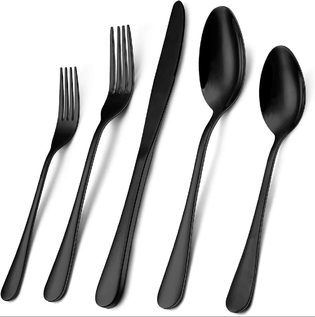 Kelenfer Flatware Set Black Silverware Set Stainless Steel Mirror Polished  20 Piece Cutlery Set with Hexagon Handle Service for 4 - Yahoo Shopping