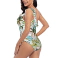 thumbnail image 4 of Uemuo Watercolor Palm Tree Print Women's One Piece Swimsuit Asymmetrical Neck Bathing Suit One Shoulder Side Cutout Ruffle Swimwear-Medium, 4 of 6