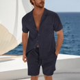 thumbnail image 2 of Mens 2 Pieces Short Sets Short Sleeve Casual Button Down Shirt Sets Summer Beach Outfits Sets Summer Tracksuit Shirt and Shorts Set, 2 of 6