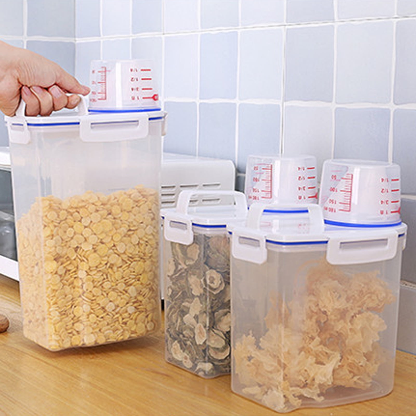 S Baffect Cereal Storage Container Rice Container 5kg Rice Box Airtight Watertight Cereal Container with Wheels Grain Rice Sealed Box Rice Storage Box with Measuring Cup 
