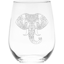 Elephant Stemless Wine Glass 17 Ounces, Laser Engraved, Crystal, Lead-free