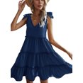 thumbnail image 3 of Txlixc, vestido informal de verano para mujer, vestido acampanado de Color sólido sin mangas con cuello en V y volantes, vestido plisado para fiesta en la playa, ropa de calle Txlixc  Estilo de ocio, 3 of 7