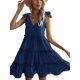 thumbnail image 3 of Txlixc, vestido informal de verano para mujer, vestido acampanado de Color sólido sin mangas con cuello en V y volantes, vestido plisado para fiesta en la playa, ropa de calle Txlixc  Estilo de ocio, 3 of 7
