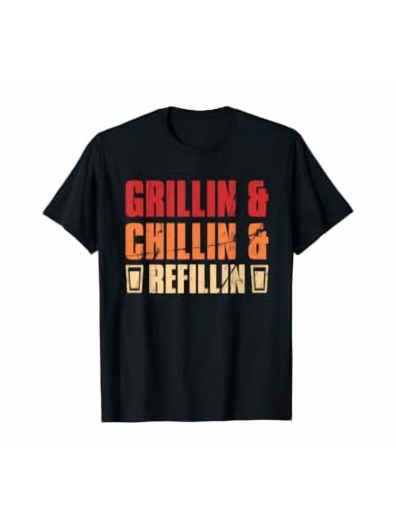Father's Day Dad's Grillin&Chillin&Refillin BBQ Grill Gift T-Shirt, Vintage Birthday Gift