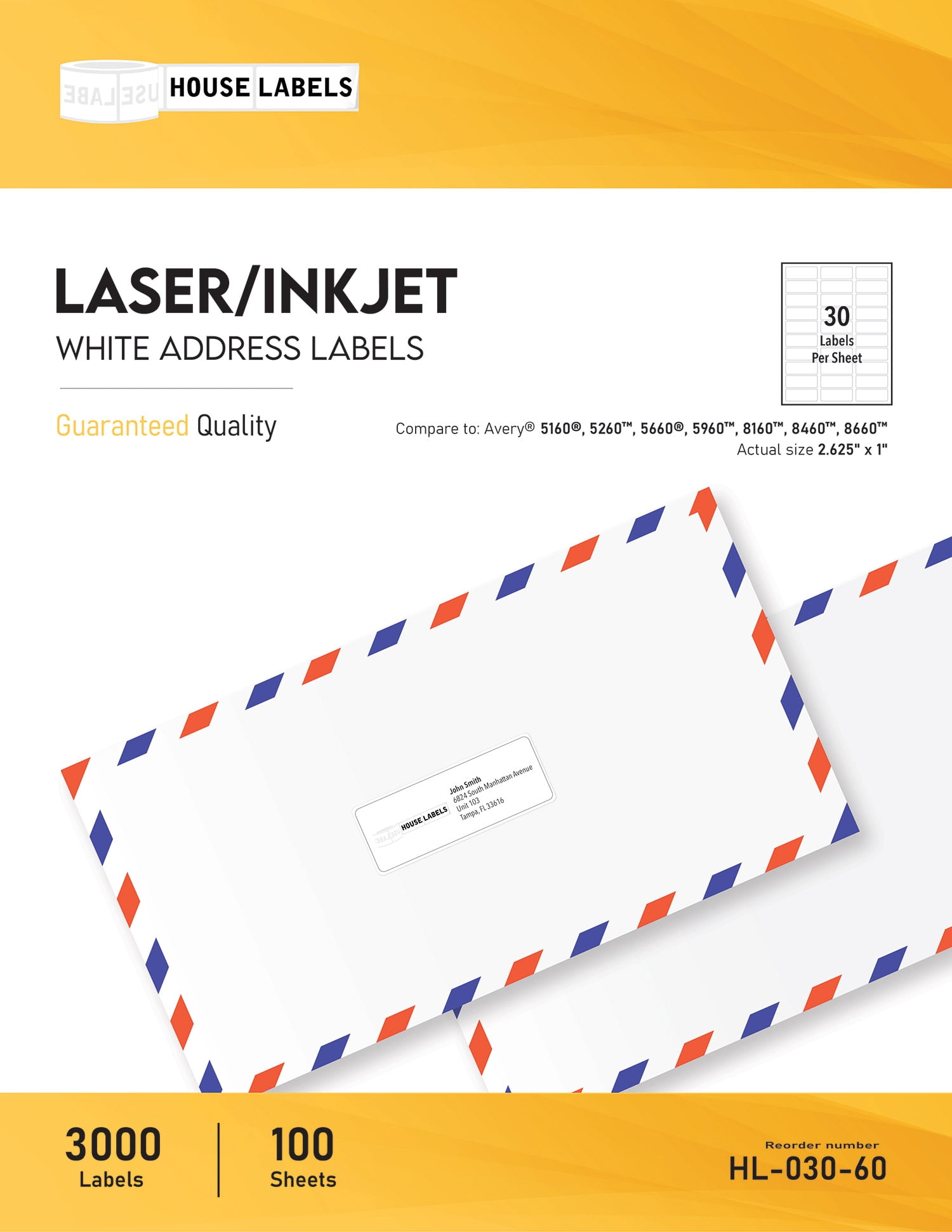 HOUSELABELS 30-up Address Labels (1" x 2-5/8") For Laser and Inkjet Printers, 1,000 Sheets