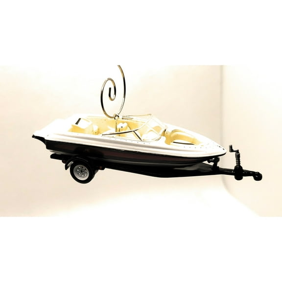 Christmas Ornament for Ski Boat White with Red