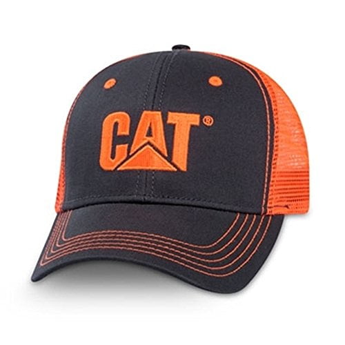 Caterpillar CAT Equipment Neon Charcoal/Orange Safety Snapback Mesh Cap ...