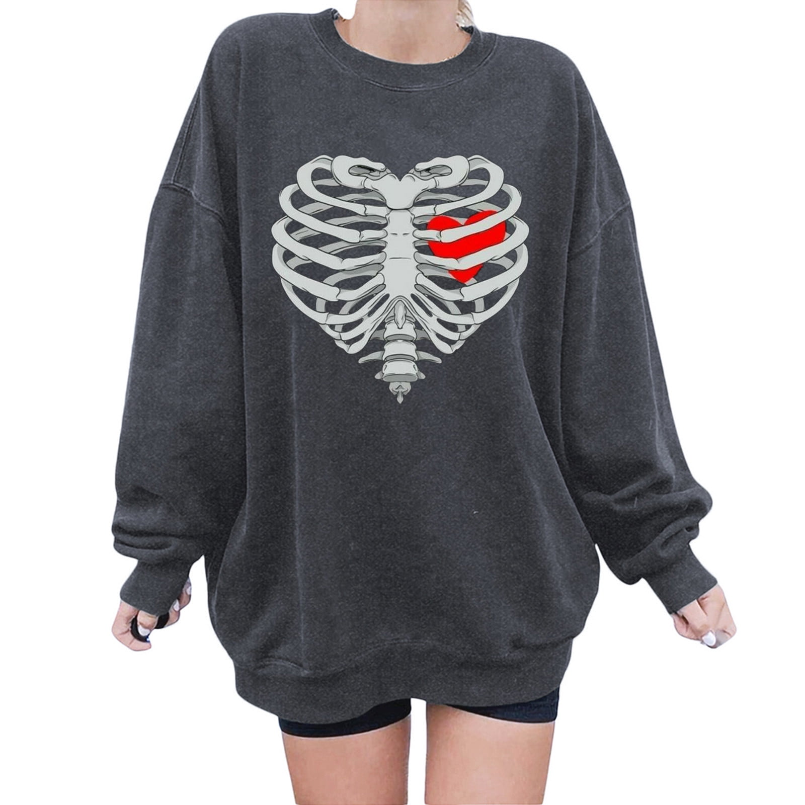 Sayhi Trendy Women Sweatshirts Girls Sweatshirt Trendy Skeleton Print