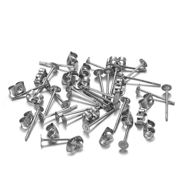 Cateissary 100 juegos de pendientes de acero inoxidable con base de pasador, tapones para pendientes DIY, conector hipoalergénico, accesorio de pendiente Artesanía Color Acero/ 3mm Cateissary HA061131-01