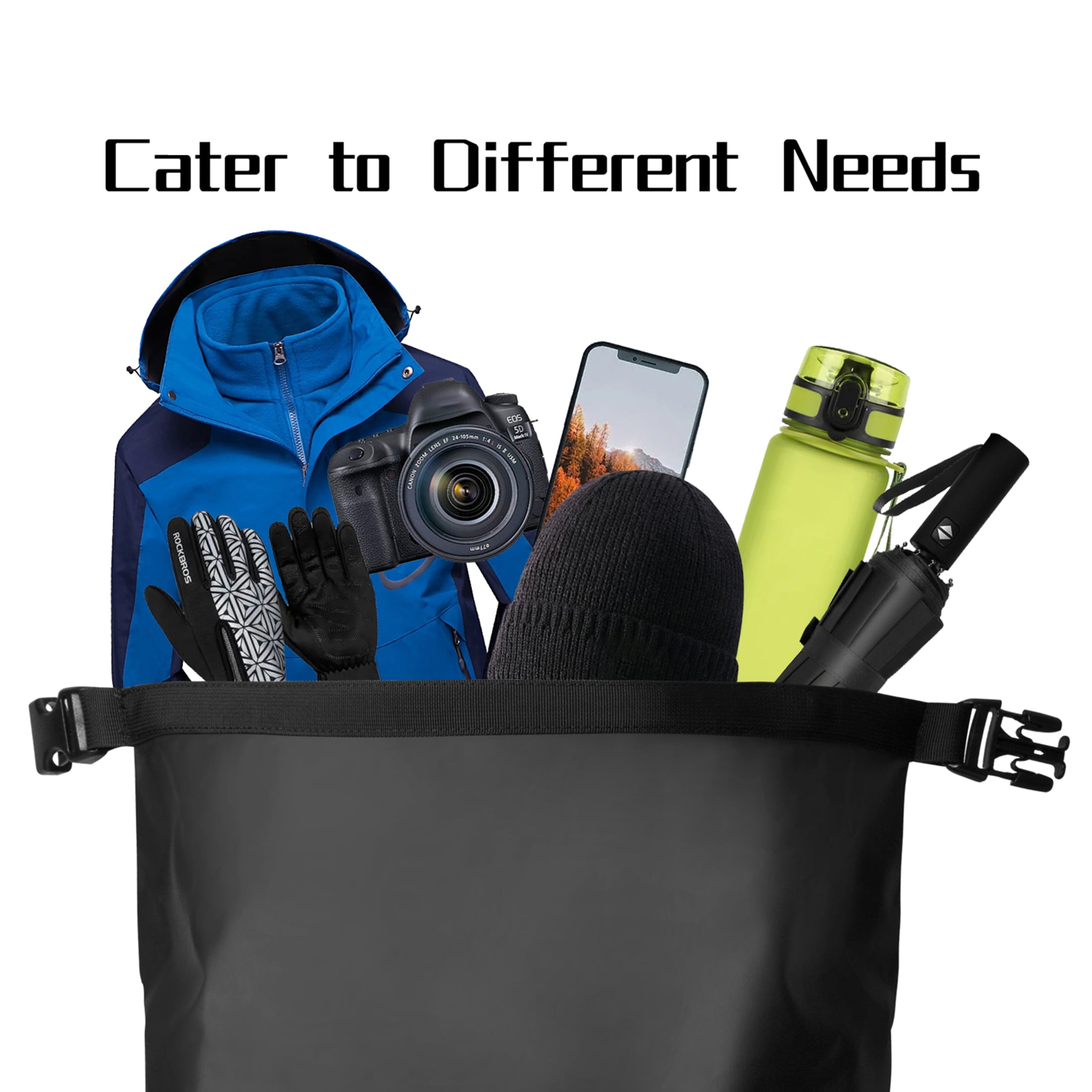 AFISHTOUR Dry Bag Waterproof Backpack, 45L Roll Top Floating Dry Backpack for Kayaking, Hiking, Camping, Travel (Black)
