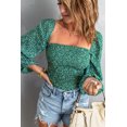 thumbnail image 3 of ABPHQTO Top verde fruncido con cuello cuadrado y manga farol para mujer, 3 of 5