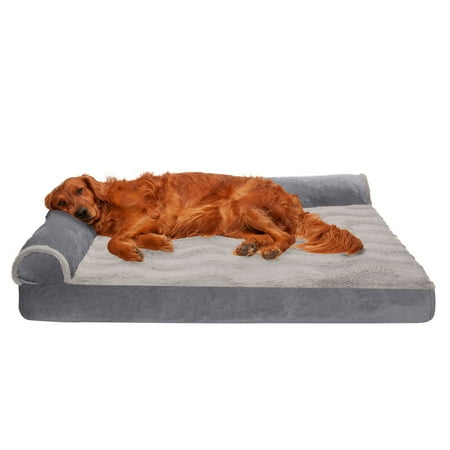 UPC: 0842229123548 | FurHaven Pet Products Wave Fur & Velvet Deluxe Chaise Lounge Cooling Gel Memory Foam Sofa-Style Pet Bed for Dogs & Cats – Granite Gray Jumbo