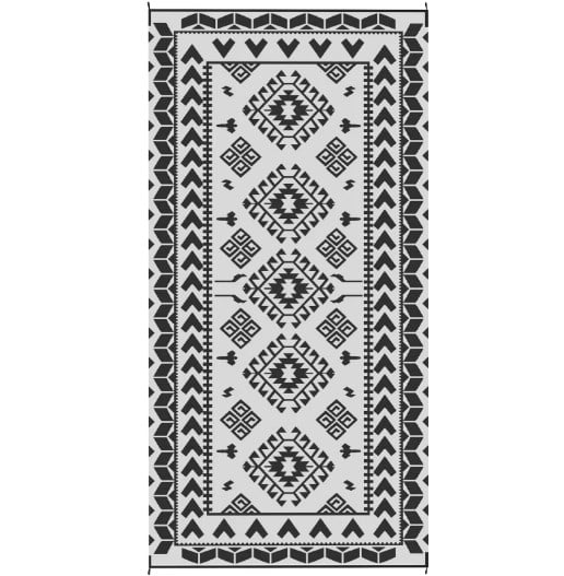9' x 18' Black & White Rhombus Patchwork Reversible Outdoor Rug, Waterproof Patio Camping Mat with Carry Bag, Foldable Portable Indoor Outdoor RV Carpet