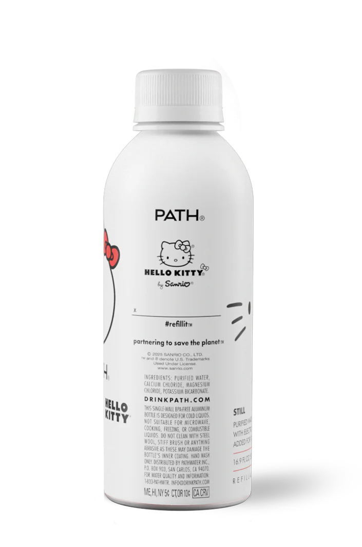 PATH Water Ultra-Purified Still Water, 16.9 fl oz, 12 pack Aluminum Bottles, Limited Edition Hello Kitty