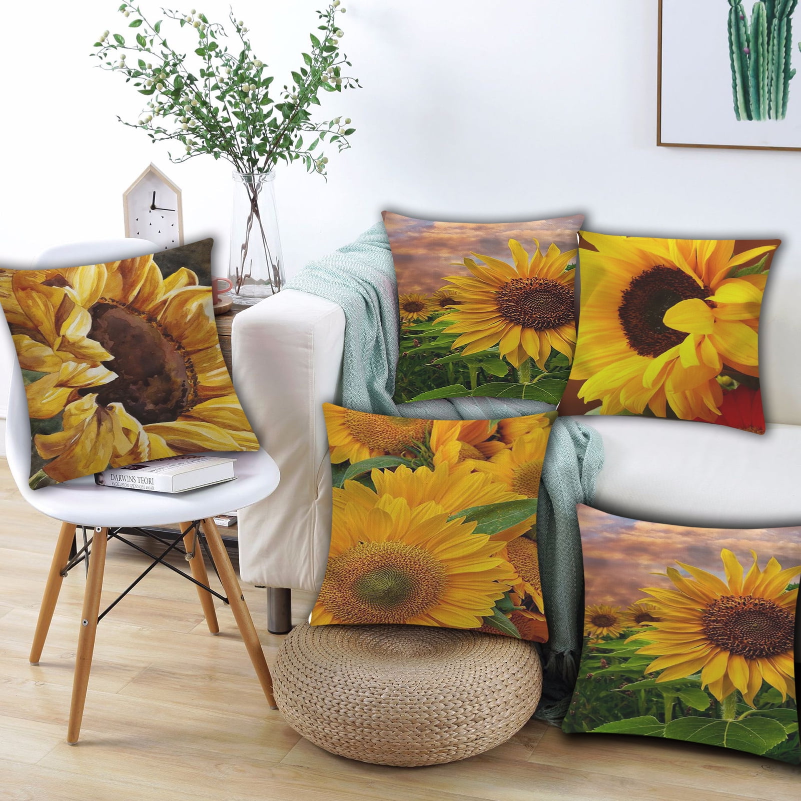 Dream Lifestyle Throw Pillow Covers, Sunflower Yellow Pillow Cases Decor Pillowcases Polyester
