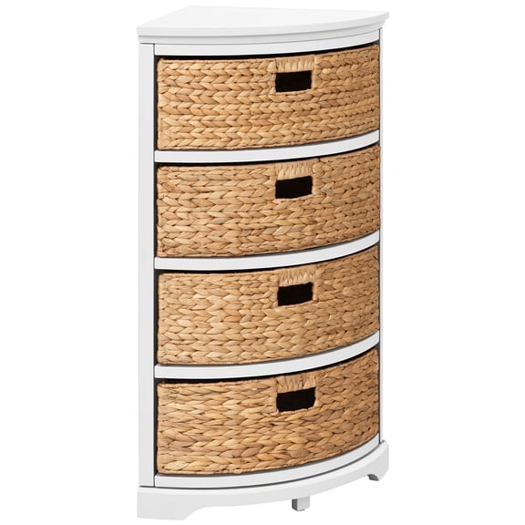eHemco Hampton Meadows 4 Tier X-Side Corner Storage Cabinet with 4 Wicker Baskets, White