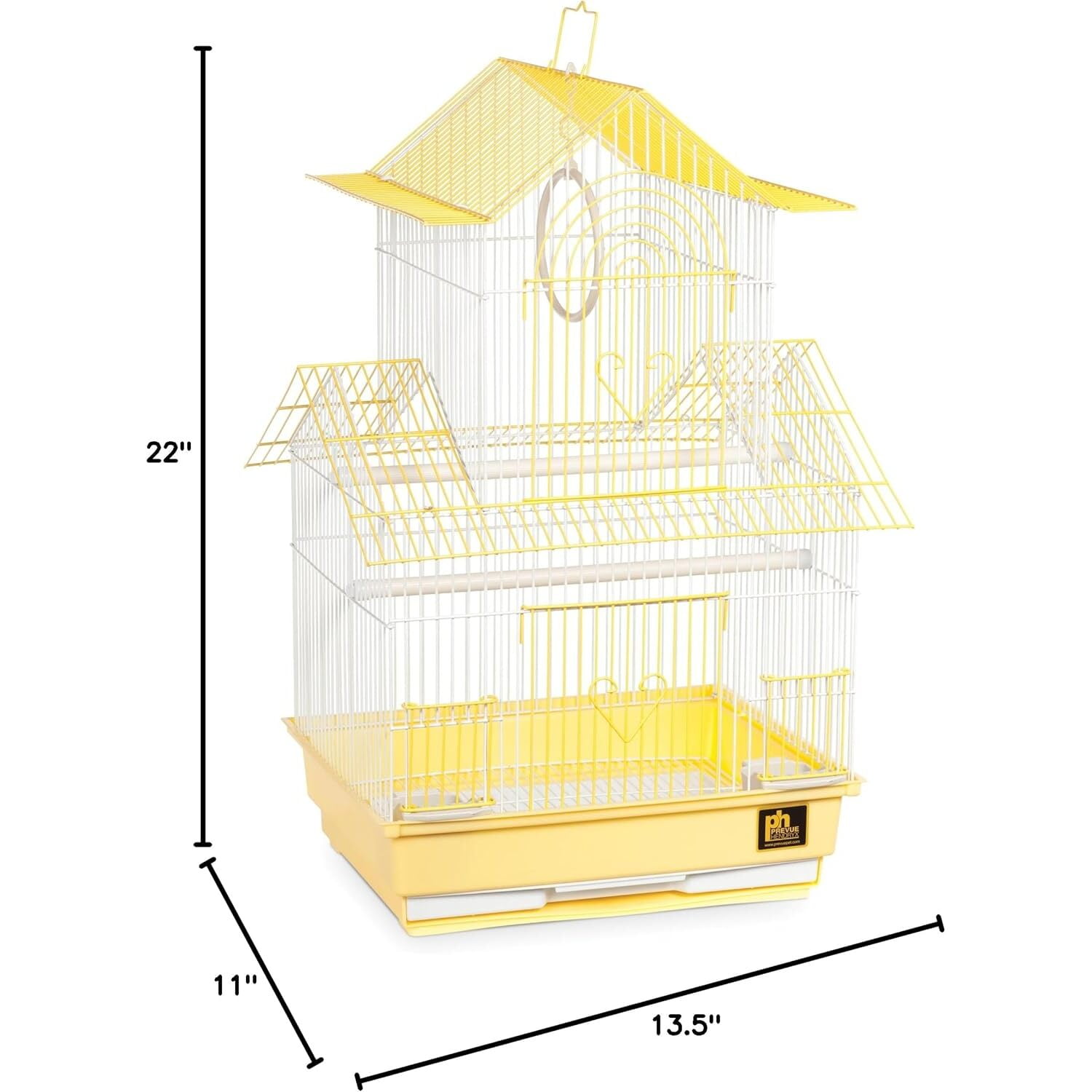 HomeStock Rustic Retreat Bird Cage with Natural Wood Accents, Durable Metal Construction, Spacious Interior, and Comfortable Features for Birds'-Color:Yellow