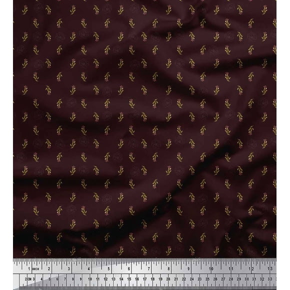 Soimoi Coton Brun Canard Tissu Fleur Bourgeon & Feuilles Tissu Imprimé par la Cour 58 Pouces de Large