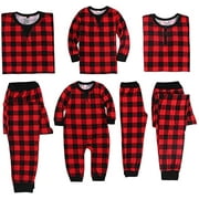 Matching Family Christmas Boys Girls Pajamas Clothes Sleepwear Black Red Plaid PJs for Mom Dad Kid Kid