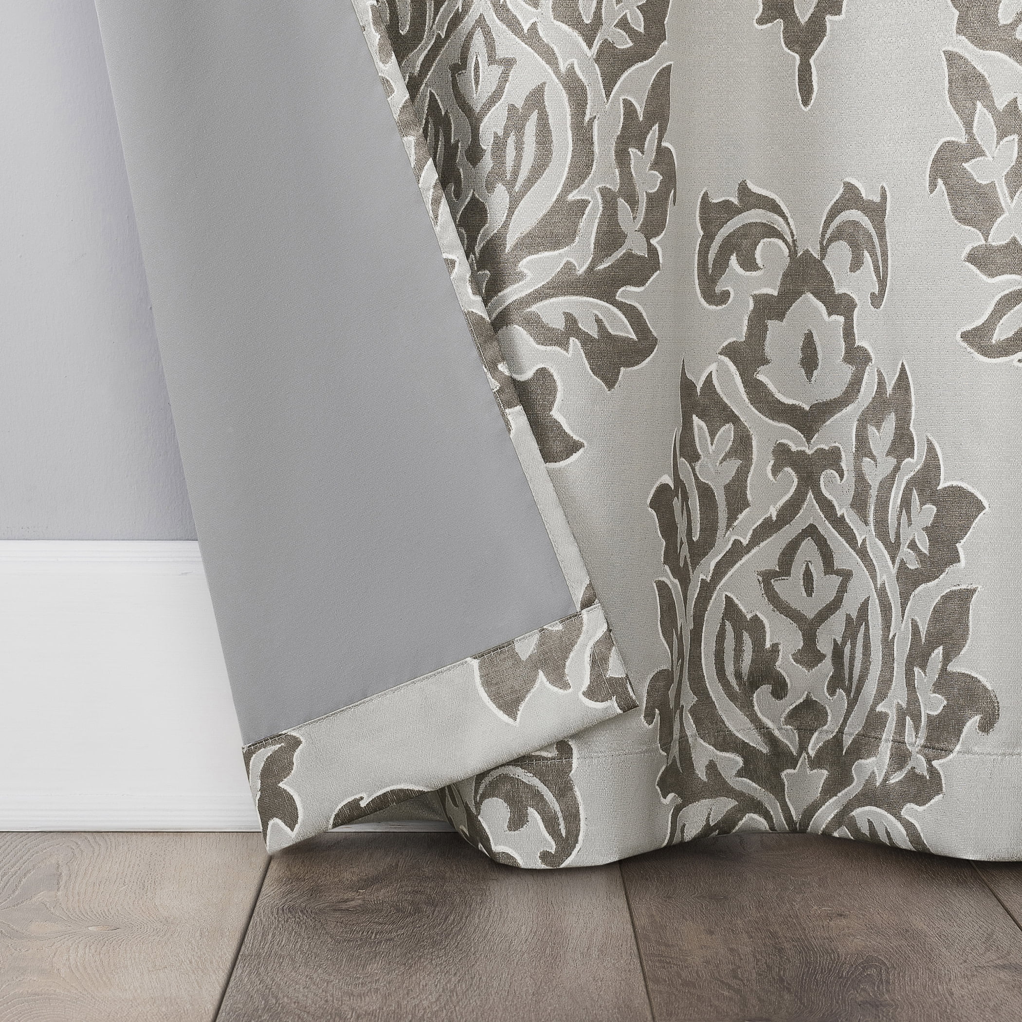 Sun Zero Arlo 2-Piece Textured Thermal Insulated Room Darkening Grommet Curtain Panel Pair, Brown Damask, 40"W x 63"L