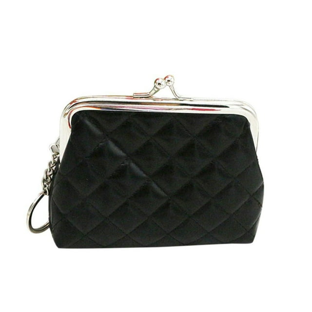 Trayknick Fashion Women Coin Purse Solid Color Faux Leather Mini Money Bag Key Ring Wallet Black