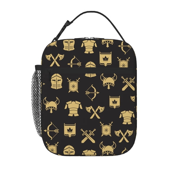 TEQUAN Portable Lunch Bag, Ancient Warriors Knight Armor Pattern Reusable Insulated Lunch Box for Travel Work School Picnic