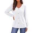 thumbnail image 2 of Fantaslook Tops for Women V Neck Long Sleeve Blouses Eyelet Casual Fall Shirts Trendy, 2 of 9