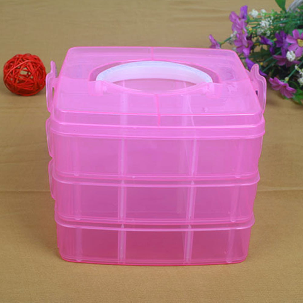 Aurora Trade 3 Layers 18 Compartments Clear Storage Box Container Jewelry Bead Organizer Case, Women's, Size: Small, Pink