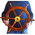 thumbnail image 4 of 24 inch Wooden Ship Wheel Wall Decoration with Brass Center Hub, Turned Spokes and Handles - by SciencePurchase, 4 of 8