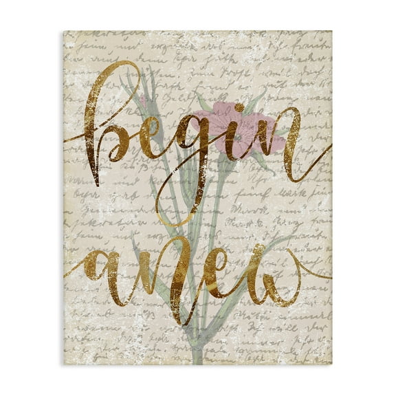 Stupell Industries Vintage Begin Anew Botanical & Floral Painting Gallery Wrapped Canvas Art Print Wall Art, 16 x 20